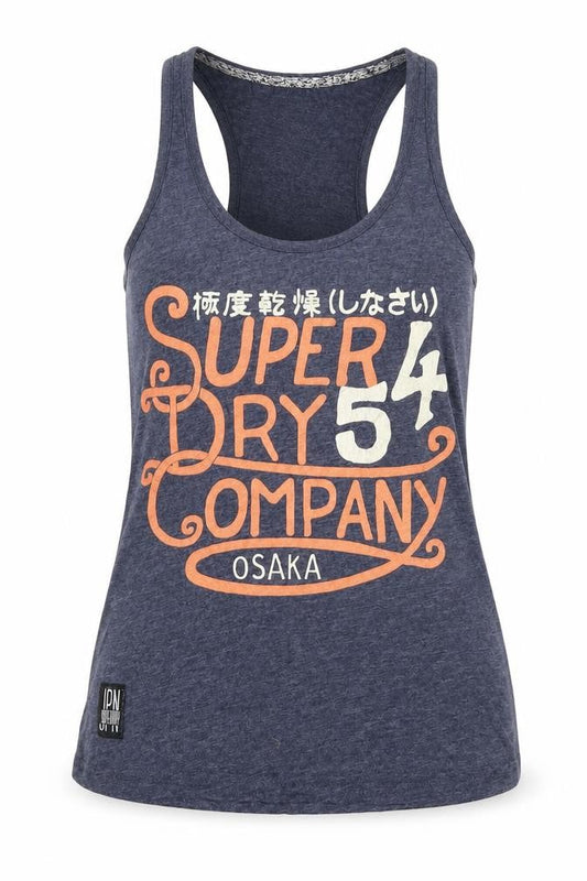 Superdry Women's Blue Cotton Tank, Size 2XS, Casual Slim Fit