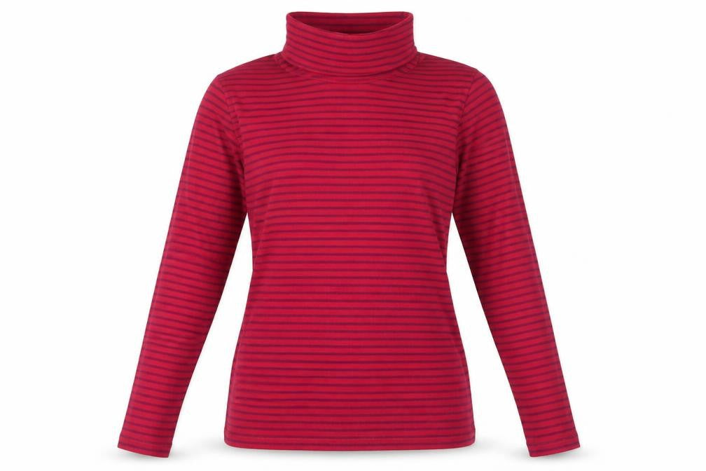 Lands' End Women's Red Mock Neck Striped T-Shirt M