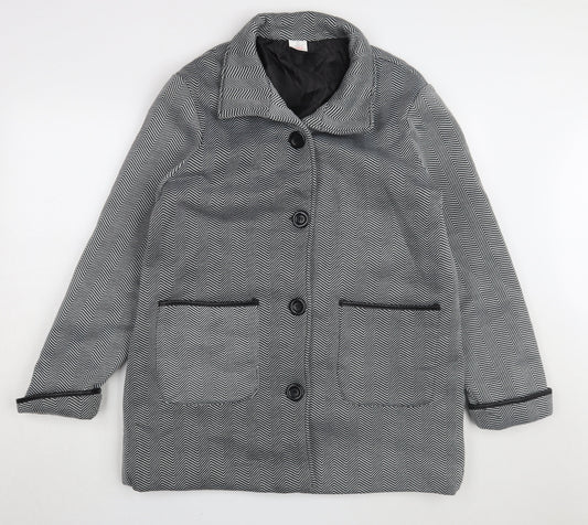 Anne de Lancay Women's Black Long Coat Size 18 Herringbone Button