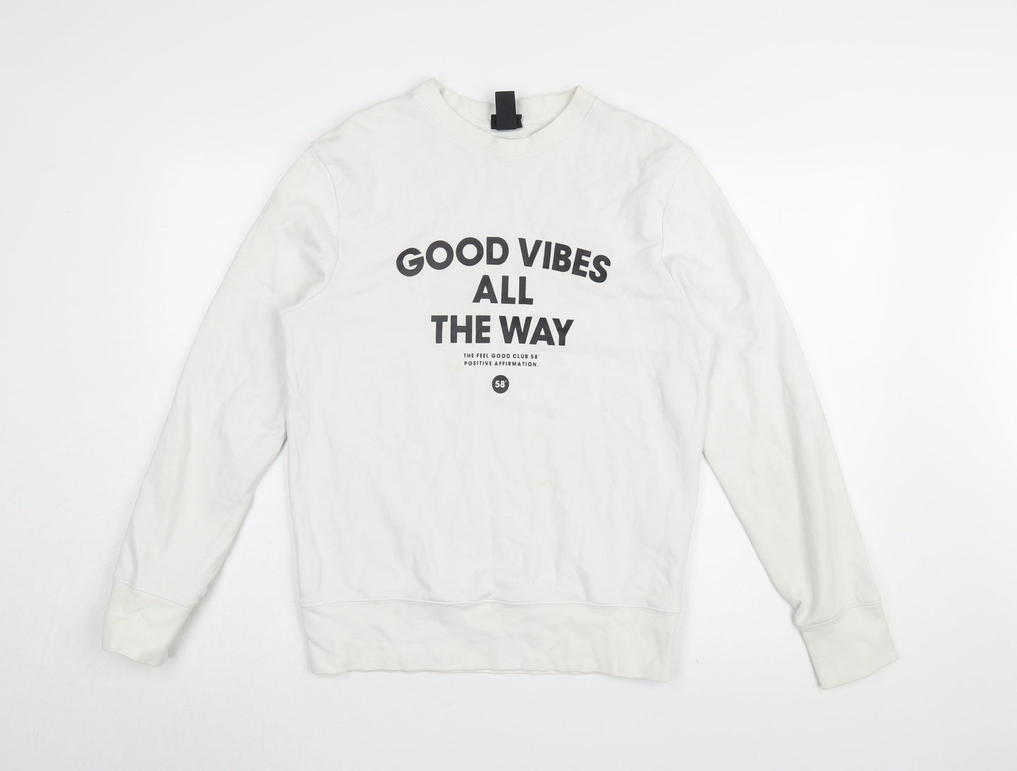 H&M Men's White Good Vibes Sweatshirt Size UK 10