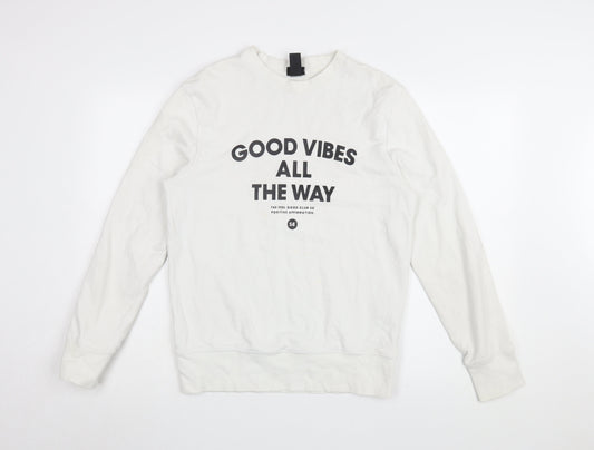 H&M Men's White Good Vibes Sweatshirt Size UK 10