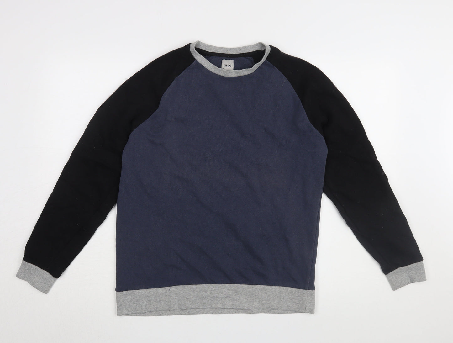 ASOS Men's Blue & Black Cotton Crew Neck Sweatshirt M