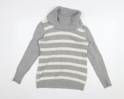 Gap Women's Grey Striped Roll Neck Pullover Jumper M