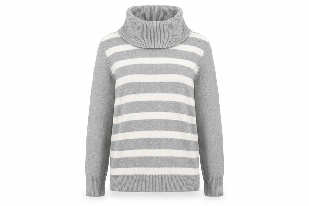 Gap Women's Grey Striped Roll Neck Pullover Jumper M