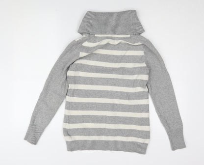 Gap Women's Grey Striped Roll Neck Pullover Jumper M