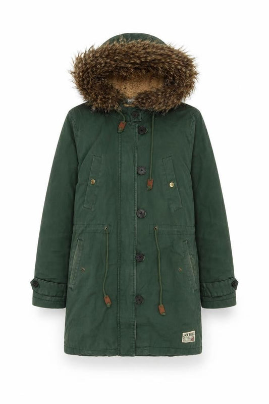 Jack Wills Women's Green Parka Size 12 Fur Trim Hooded