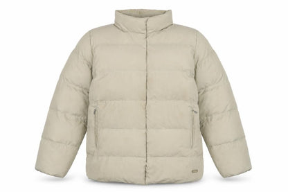 Front view of Fila Men's Beige XL Puffer Jacket with Zipped Pockets