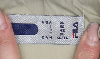 Close-up detail of Fila Men's Beige XL Puffer Jacket with Zipped Pockets