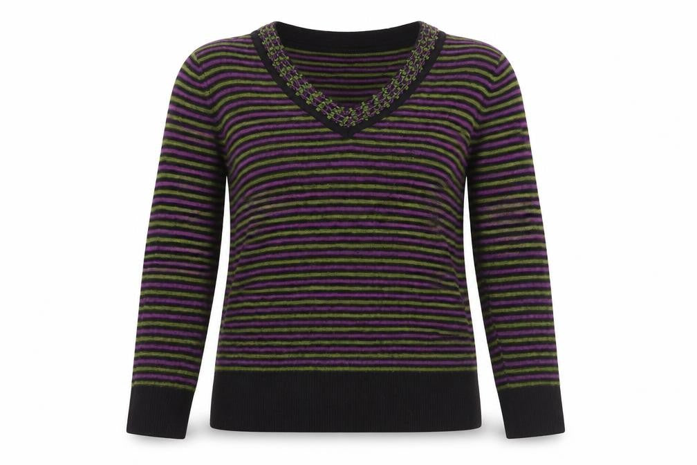 Country Casuals Women's Multicoloured Striped V-Neck Jumper - M