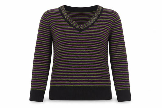 Country Casuals Women's Multicoloured Striped V-Neck Jumper - M