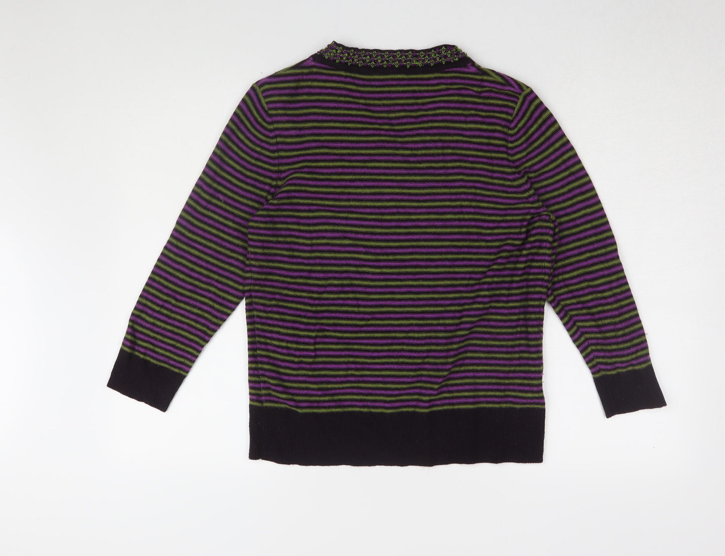 CC Women's Multicoloured Striped V-Neck Jumper - M
