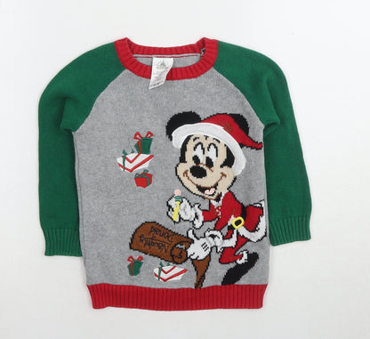 Preloved Disney Boys Multicoloured Mickey Mouse Christmas Jumper 3-4Y - Front