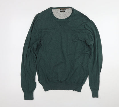 Massimo Dutti Womens Green V-Neck Pullover Jumper