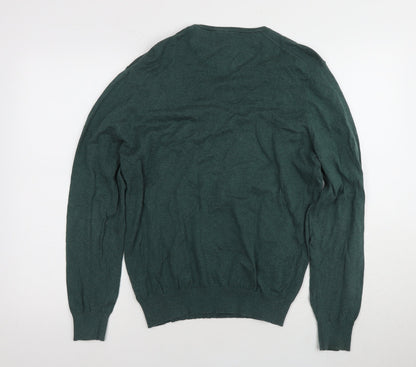 Massimo Dutti Womens Green V-Neck Pullover Jumper