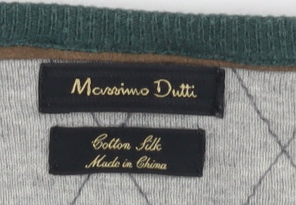 Massimo Dutti Womens Green V-Neck Pullover Jumper
