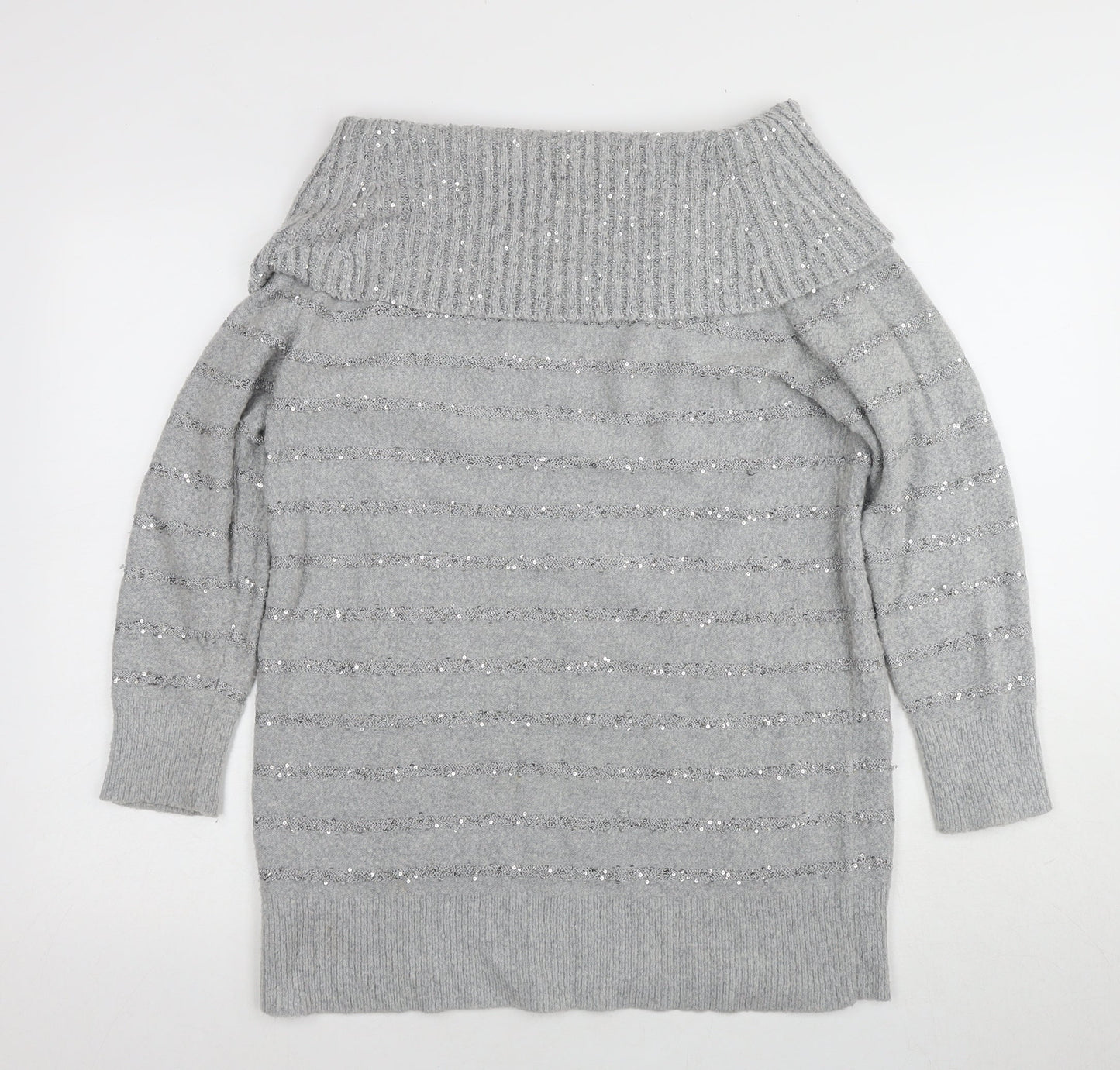 Wallis Women's Grey Sequin Cowl Neck Jumper, M