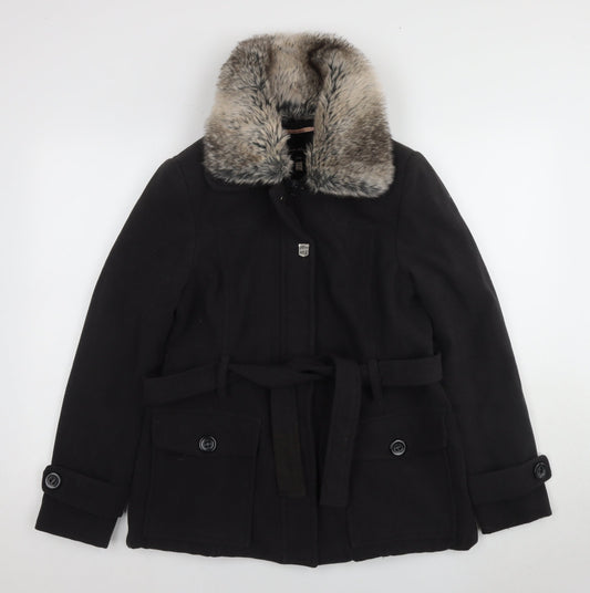 Brave Soul Women's Black Fur Trim Coat Size L