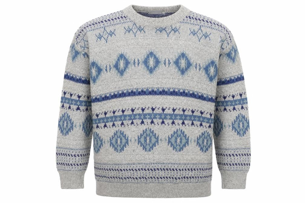 Sportables Men's Grey Blue Geometric Knit Pullover Jumper S