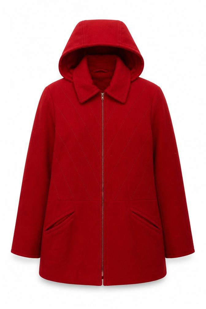 Astraka Women's Red Quilted Hooded Coat, Size S