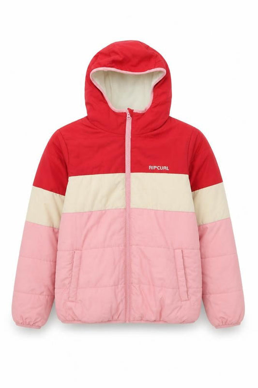 Rip Curl Girls Puffer Jacket Red, Pink & Beige 12Y Winter