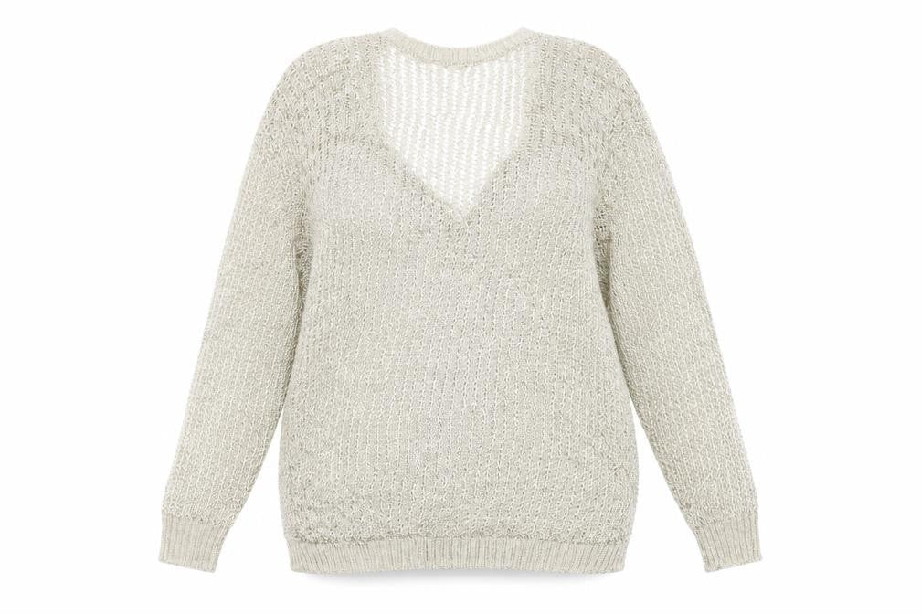 Zara Women's Beige V-Neck Pullover Jumper M