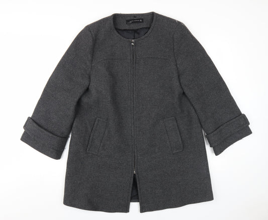 Zara Women's Grey Wool Overcoat Size 14 - Chic Winter Style