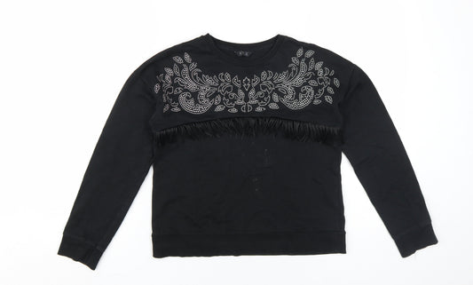 M&Co Girls Black Rhinestone Pullover Sweatshirt 11-12 Years
