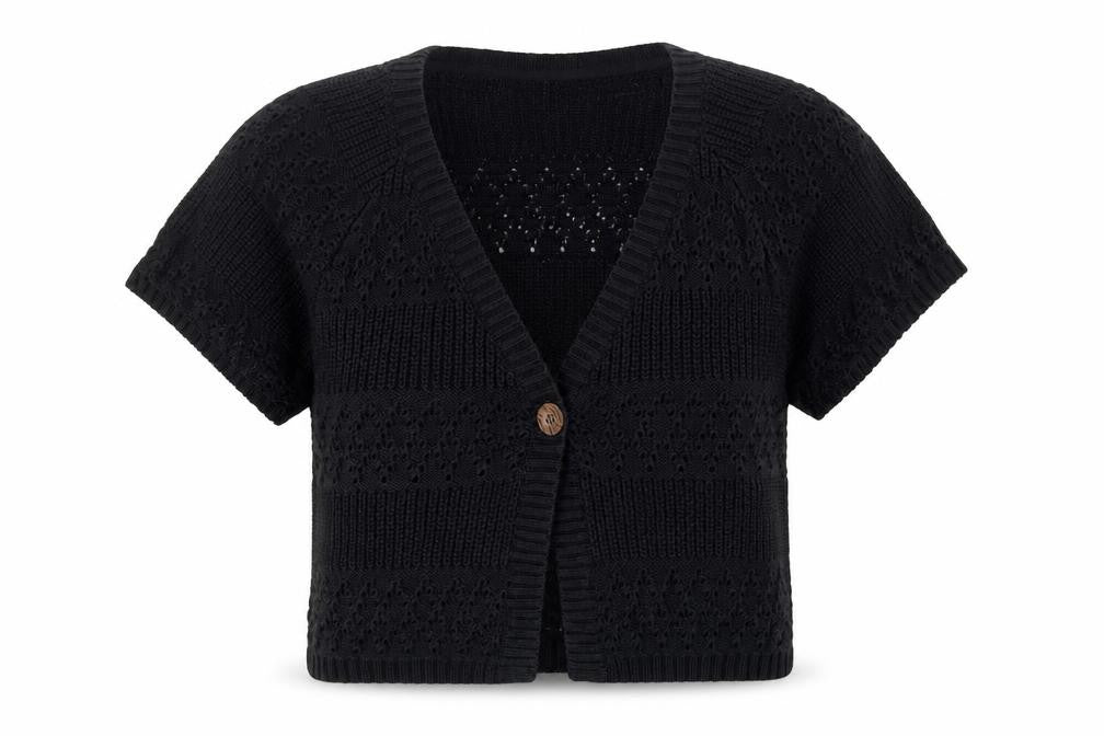 Esprit Women's Black L Cardigan, V-Neck, Button Accent
