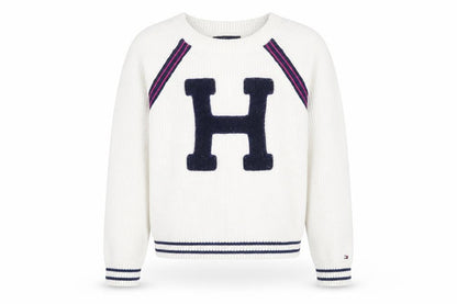 Tommy Hilfiger Boys White Pullover Jumper, Size 7-8, Graphic Print