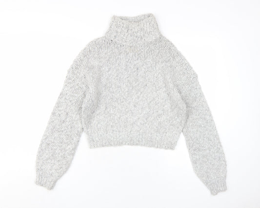 Hollister Women's Grey Pullover XS Roll Neck Jumper
