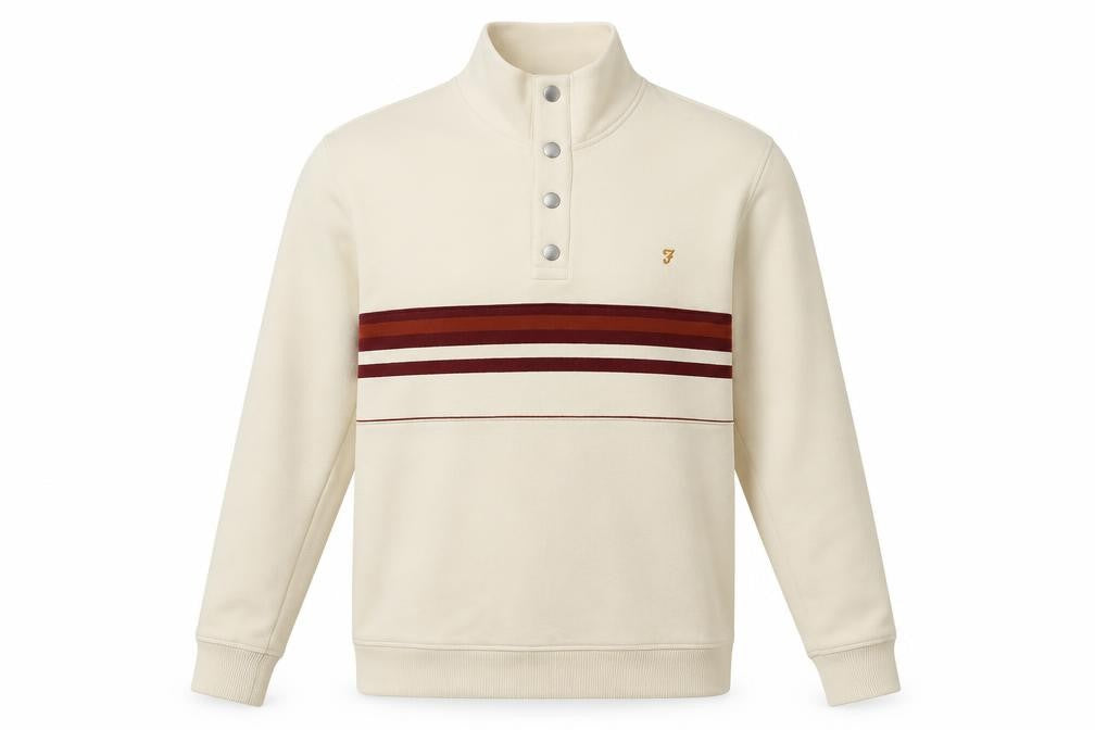 Farah Men's Beige Henley Sweatshirt, Size L, Striped Button Style