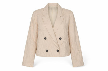 Topshop Beige Women's Blazer - Size 16, Cropped, Linen Blend