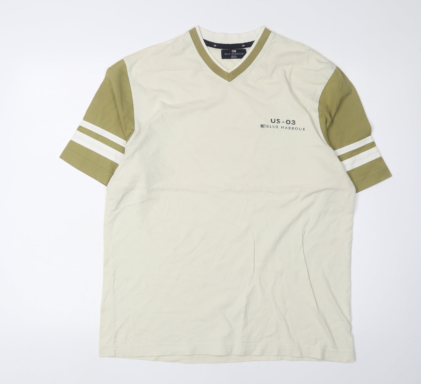Marks and Spencer Men's Beige V-Neck T-Shirt S