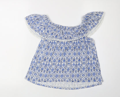 Back view of Miss Selfridge Women's Blue Floral Blouse, size 6