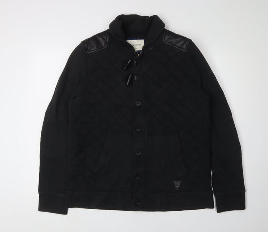 River Island Men's Black Quilted Cardigan Sweatshirt L