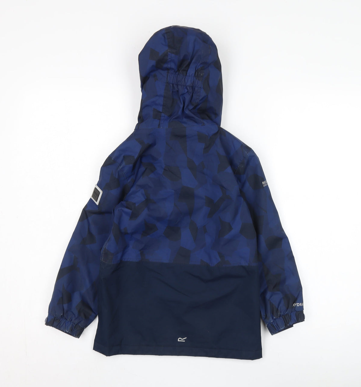 Back view of Regatta boys’ blue parka jacket 5 years hooded waterproof