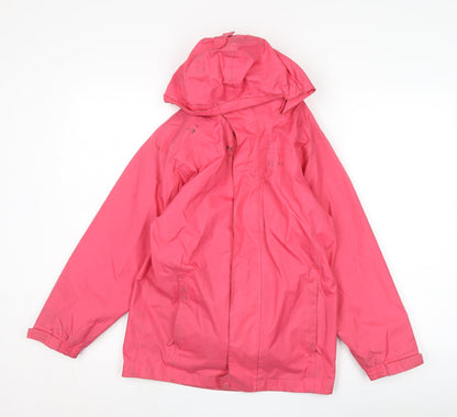 Additional front view of Higear girls’ pink rain coat 9-10 years hooded zip jacket