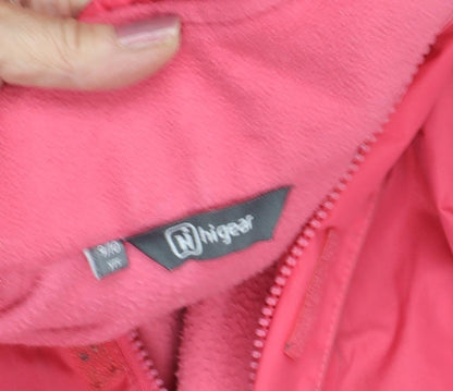 Close-up detail of Higear girls’ pink rain coat 9-10 years hooded zip jacket