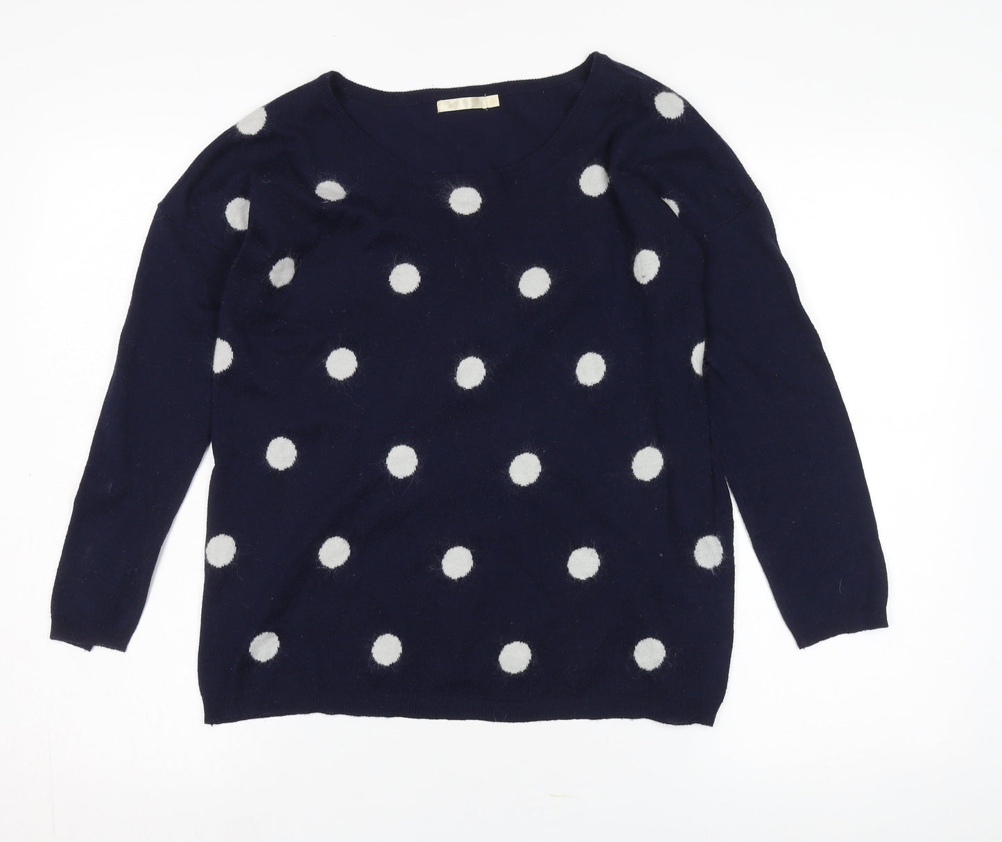 WHY NOT Women's Blue V-Neck Polka Dot Pullover Jumper Size M