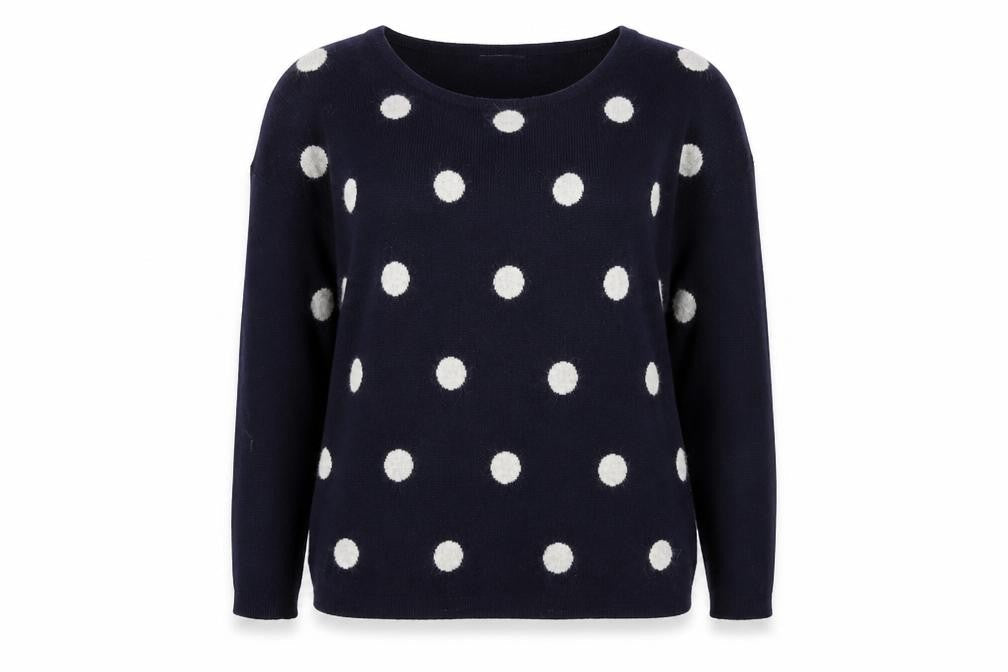 WHY NOT Women's Blue V-Neck Polka Dot Pullover Jumper Size M