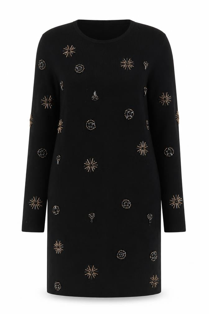 AMARYLLIS Women's Black Beaded Shift Dress XS