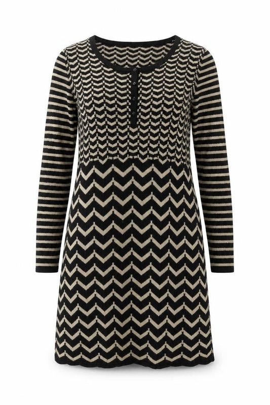 Monsoon Women's Black Chevron Dress M Excellent