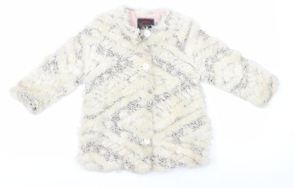 Additional front view of Catimini girls’ ivory faux fur coat, size 4, years