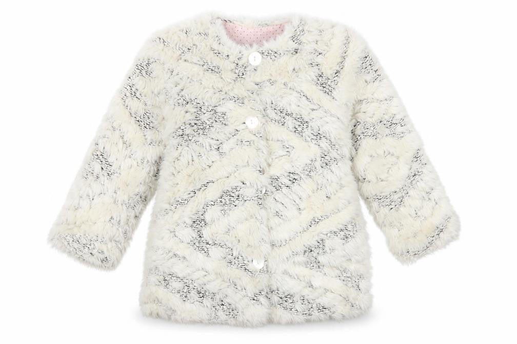 Front view of Catimini girls’ ivory faux fur coat, size 4, years