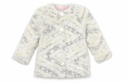 Front view of Catimini girls’ ivory faux fur coat, size 4, years