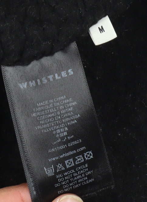 Whistles Women's Black Parka Coat M Hooded Fur Trim