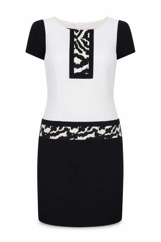 Badoo Women's Black & White Animal Print Sheath Dress UK 14