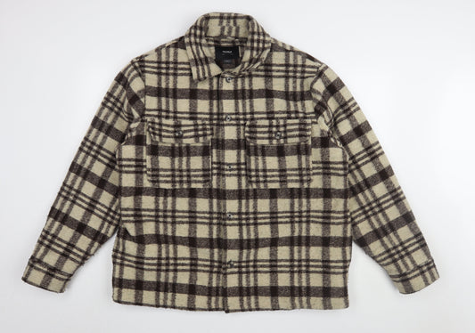 Pull&Bear Men's Brown Plaid Shacket, Size 12 - Casual Classic