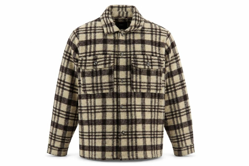 Pull&Bear Men's Brown Plaid Shacket, Size 12 - Casual Classic