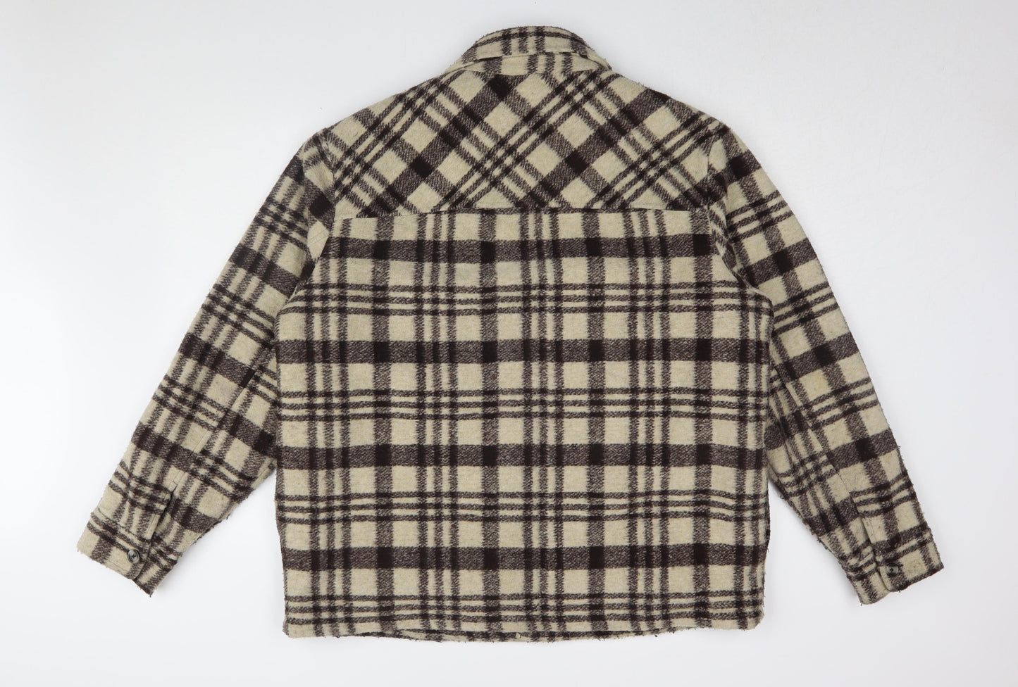 Pull&Bear Men's Brown Plaid Shacket, Size 12 - Casual Classic